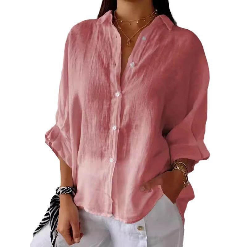 Women's Lace-Up Back Cotton-Linen Shirt