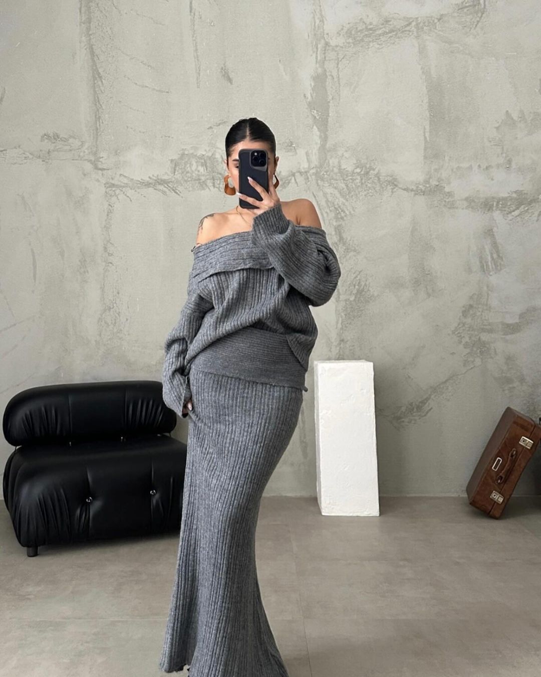 Women's Knit Long Sleeve Backless Two-Piece Set