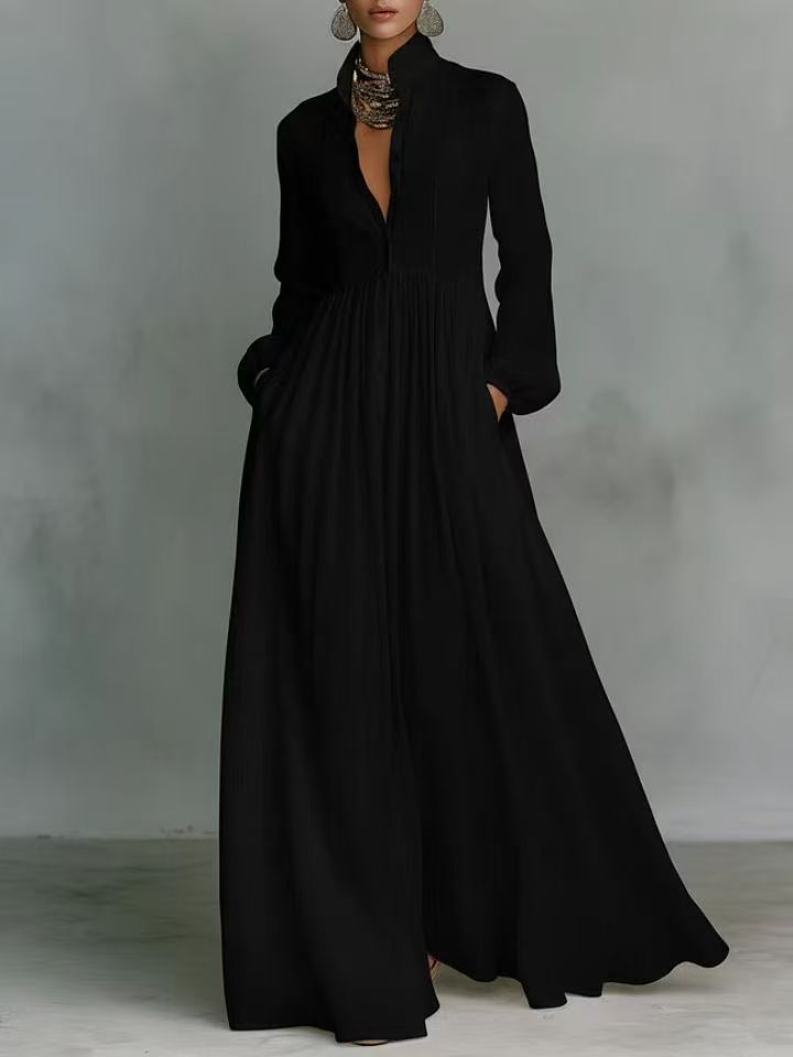 Becimi Women's Pleated Long Sleeve Maxi Dress