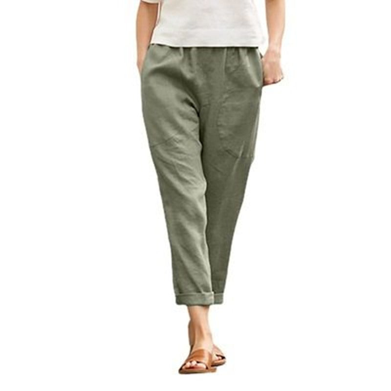 Women's Cropped Straight-Leg Linen Pants