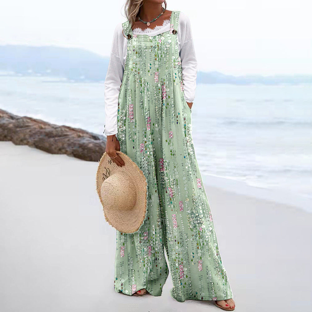 Women's Plaid Floral Backless Jumpsuit