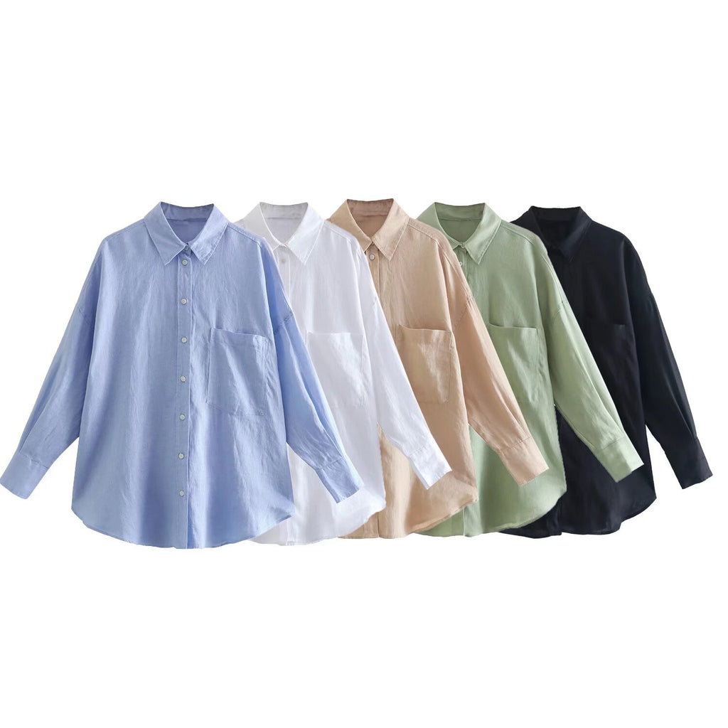 Women's Patch-Pocket Casual Linen Shirt