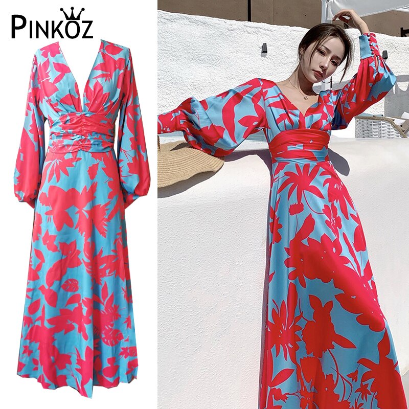 Becimi Women's Backless V-Neck Printed Dress