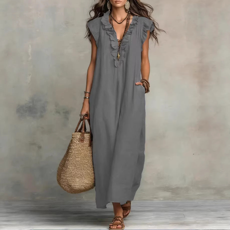 Women's Sleeveless V-Neck Vacation Maxi Dress