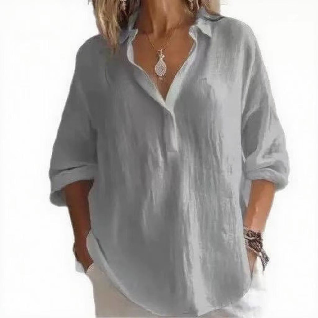 Women's Relaxed V-Neck Long-Sleeve Shirt