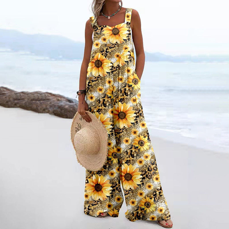 Women's Plaid Floral Backless Jumpsuit