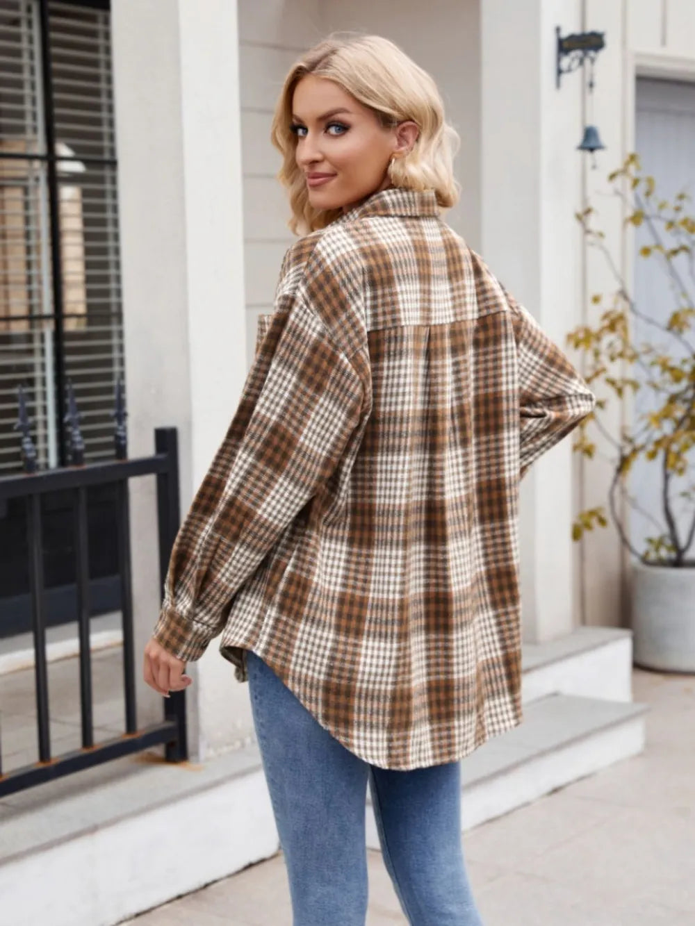 Becimi Women's Plaid Sheer Pocket Top