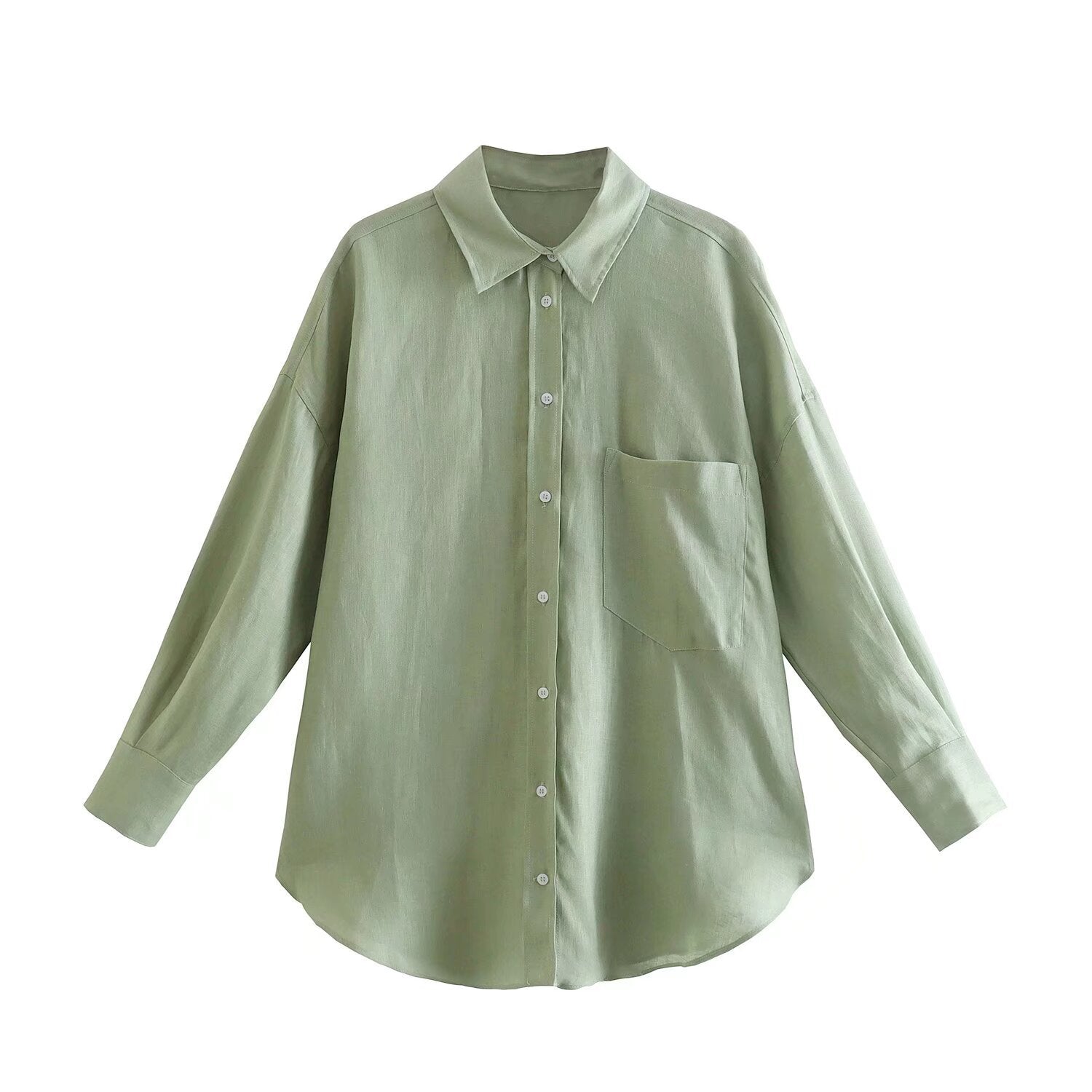 Women's Patch-Pocket Casual Linen Shirt