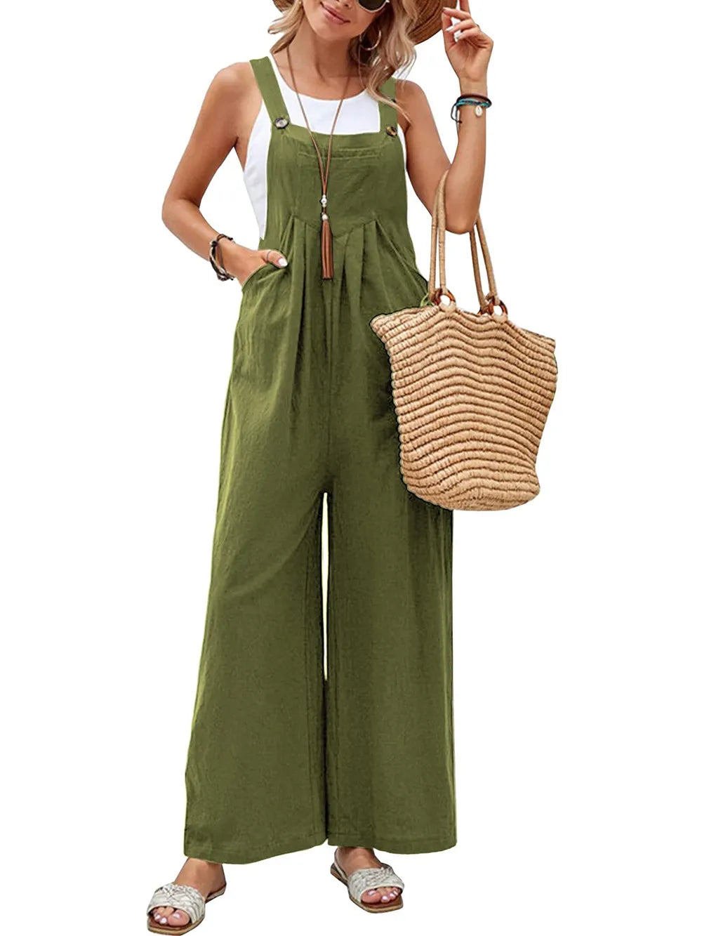 Women's Square-Neck Wide-Strap Overalls