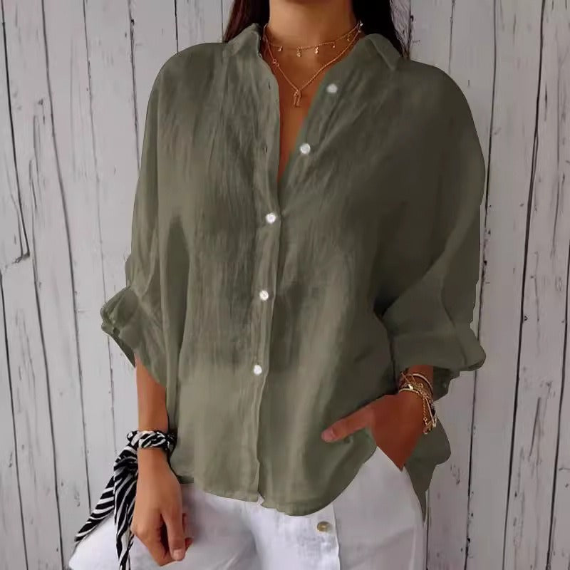 Women's Lace-Up Back Cotton-Linen Shirt