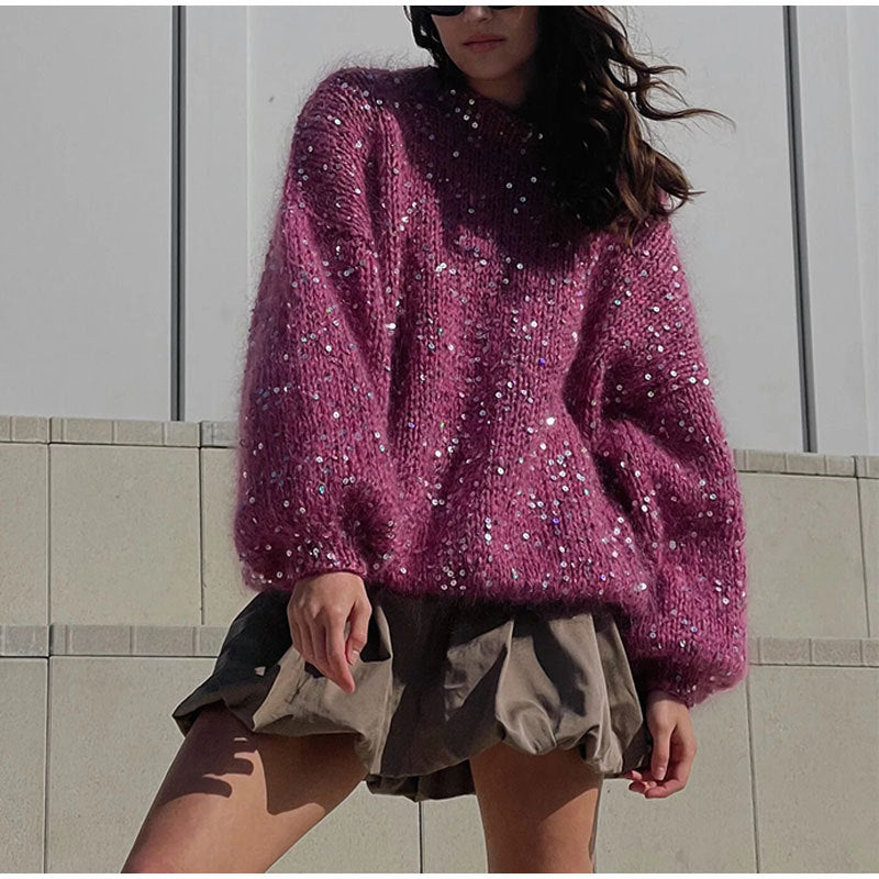 Women's Sequin Long Sleeve Knit Sweater