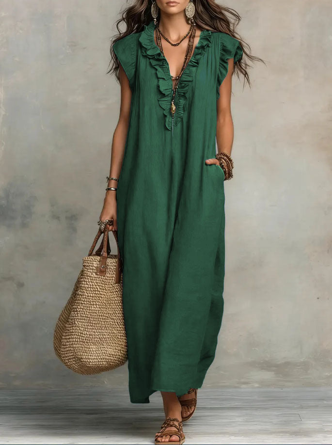 Women's Sleeveless V-Neck Vacation Maxi Dress