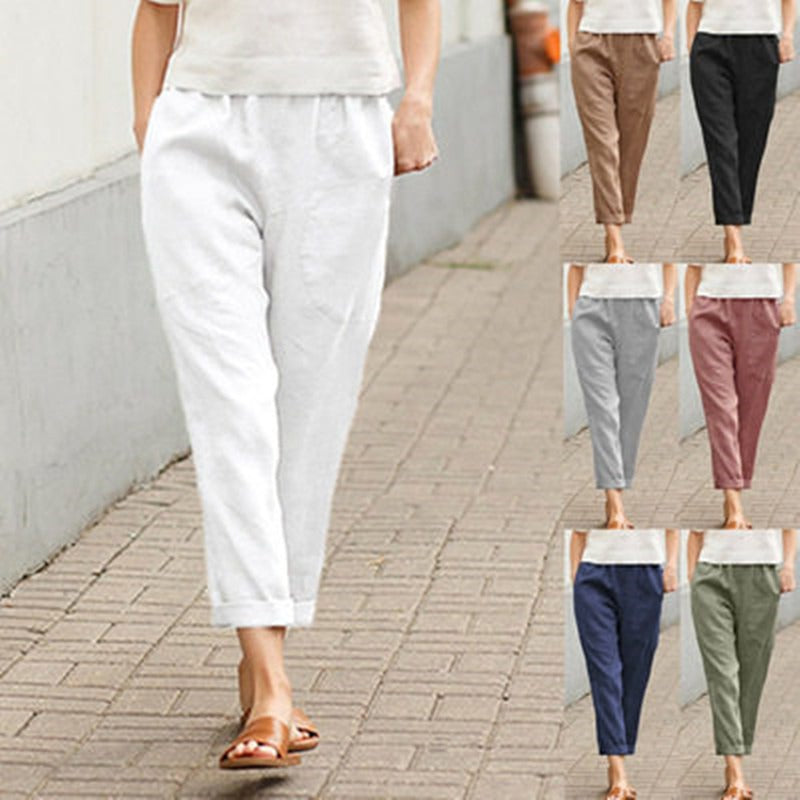 Women's Cropped Straight-Leg Linen Pants