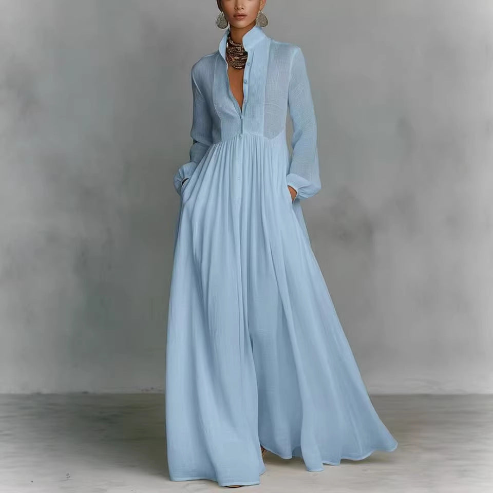 Becimi Women's Pleated Long Sleeve Maxi Dress