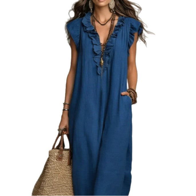 Women's Sleeveless V-Neck Vacation Maxi Dress