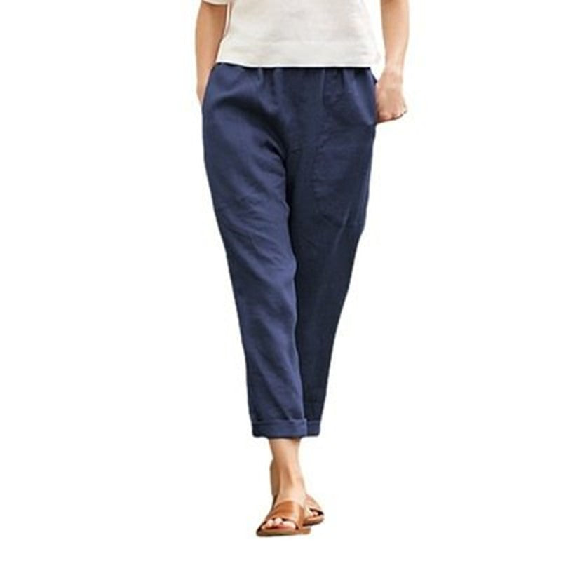 Women's Cropped Straight-Leg Linen Pants