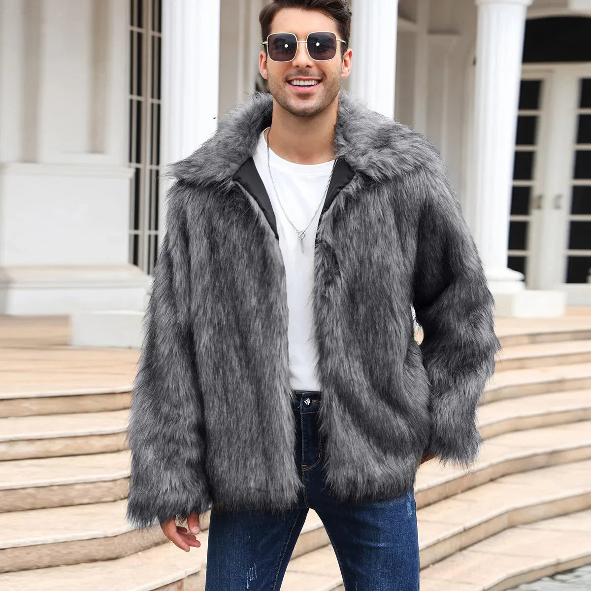 Becimi Women's Long Sleeve Faux Fur Coat