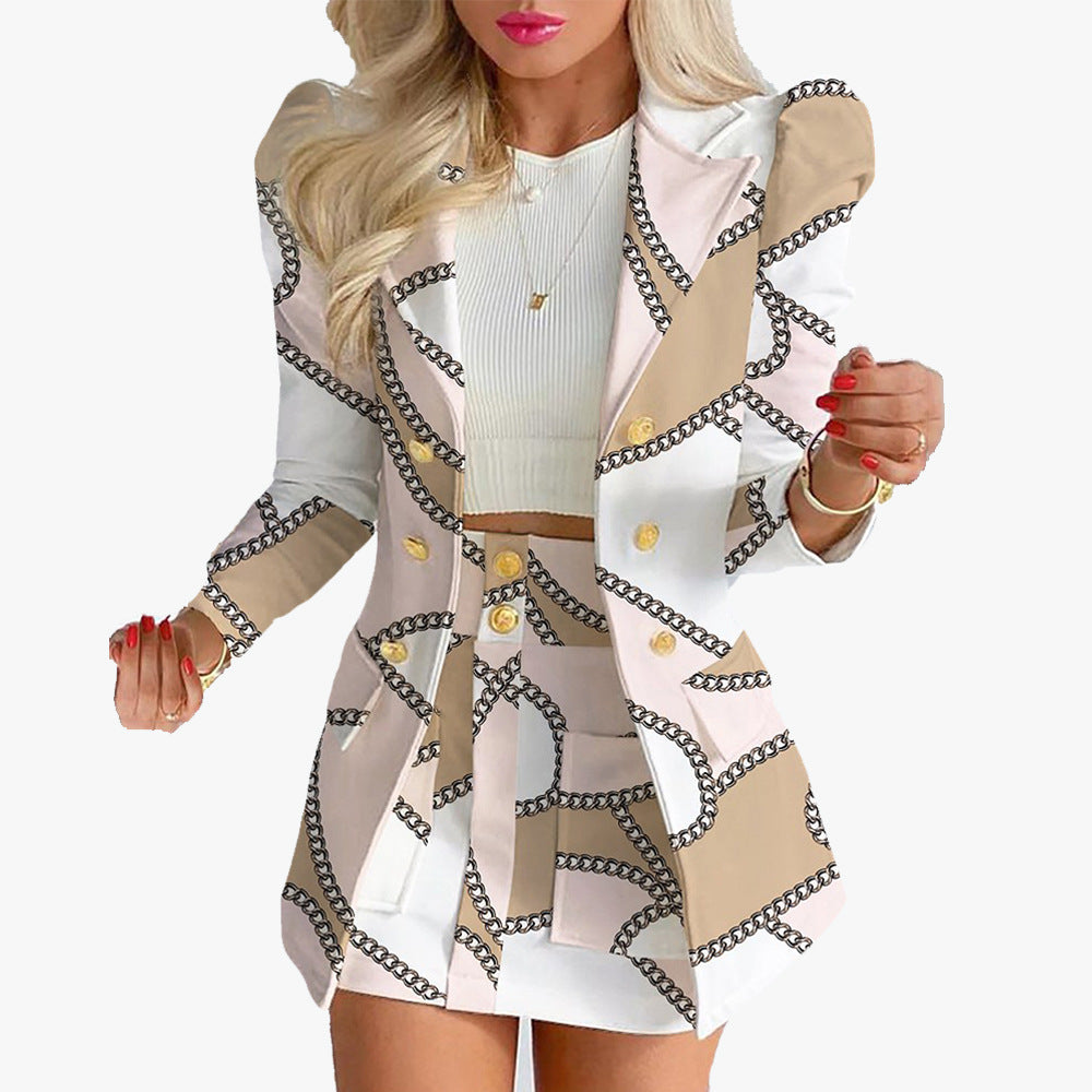 Women's Checkered Floral Skirt Two-Piece Set