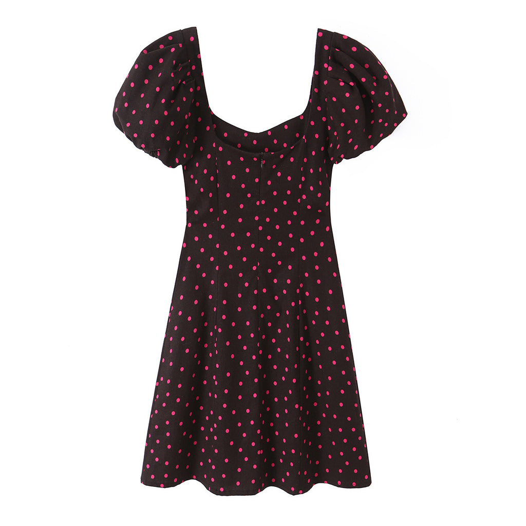 Women's Dotted Bubble-Sleeve Linen Dress