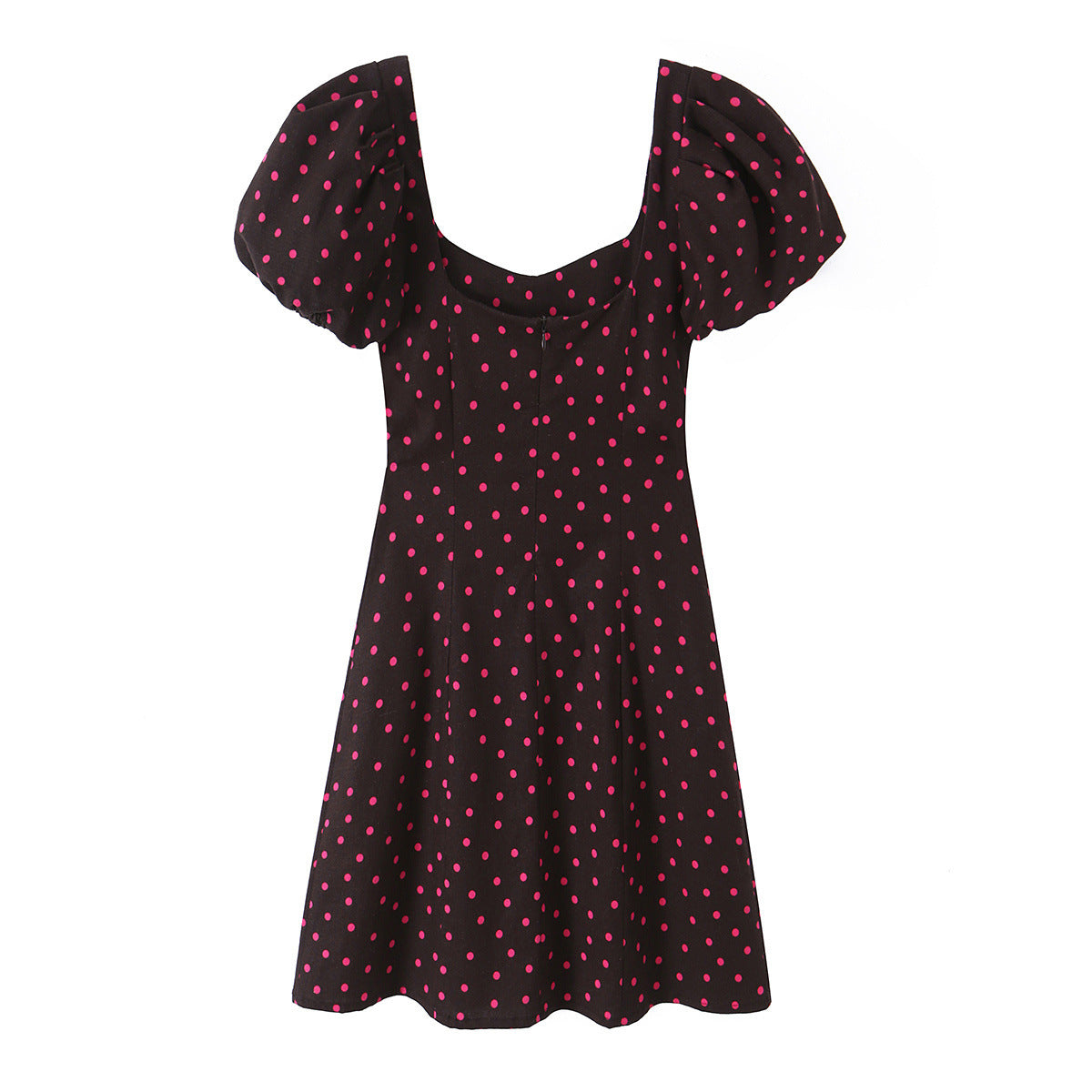Women's Dotted Bubble-Sleeve Linen Dress