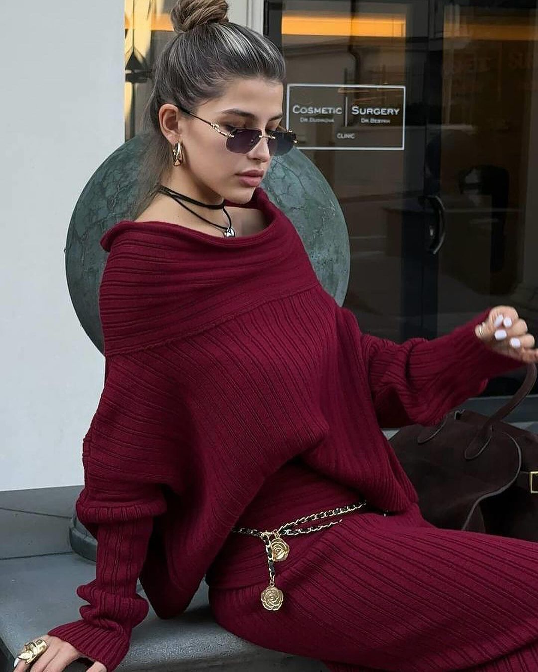 Women's Knit Long Sleeve Backless Two-Piece Set