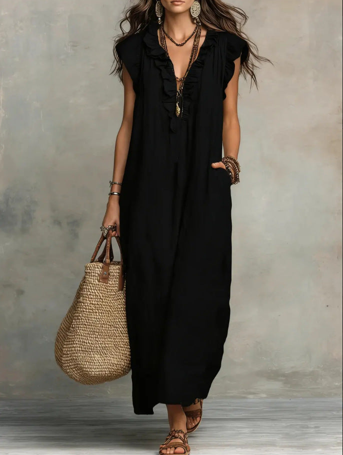 Women's Sleeveless V-Neck Vacation Maxi Dress