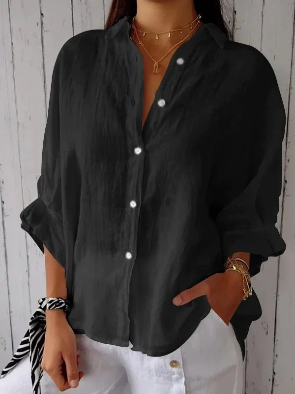 Women's Lace-Up Back Cotton-Linen Shirt