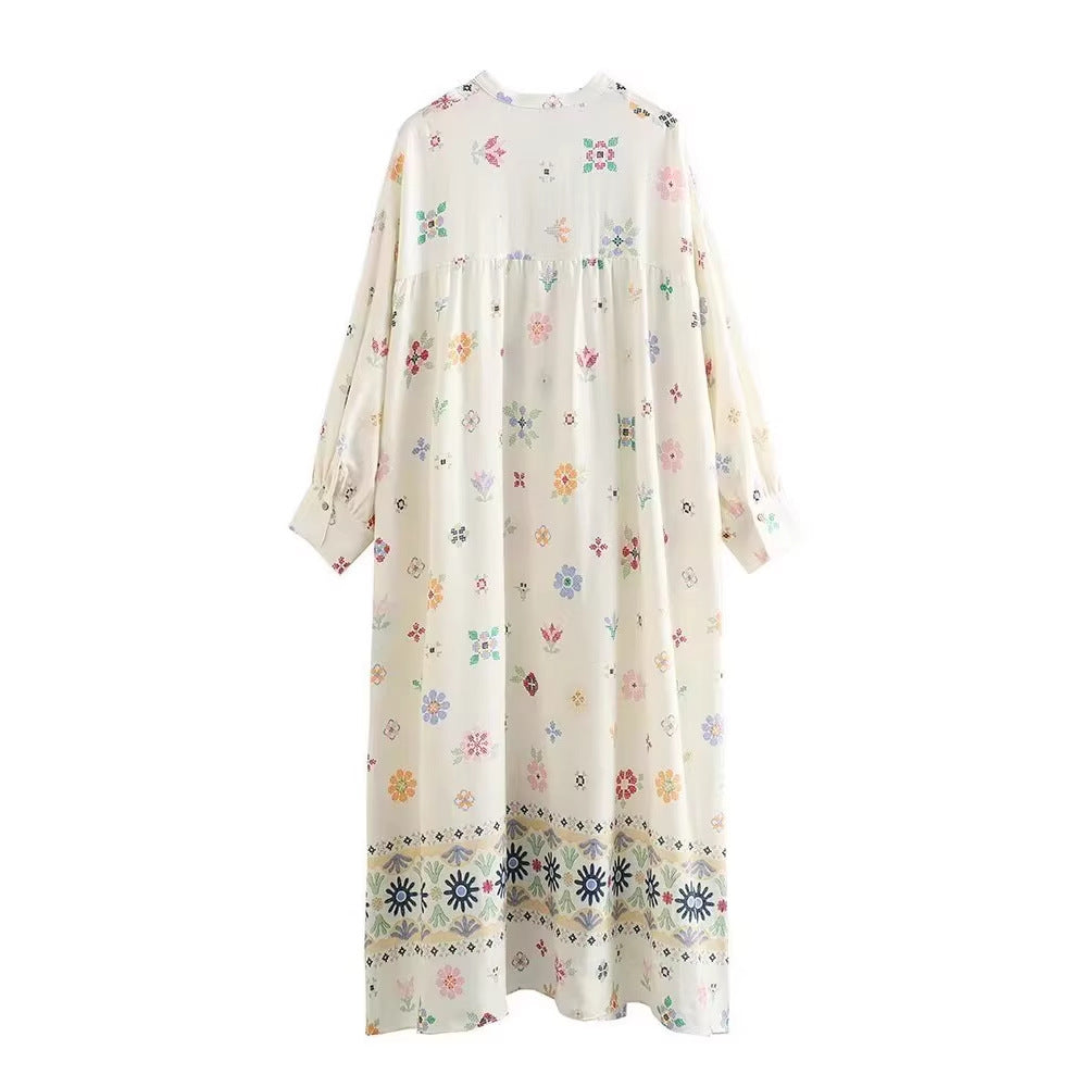 Women's Floral Print Linen Blend Dress