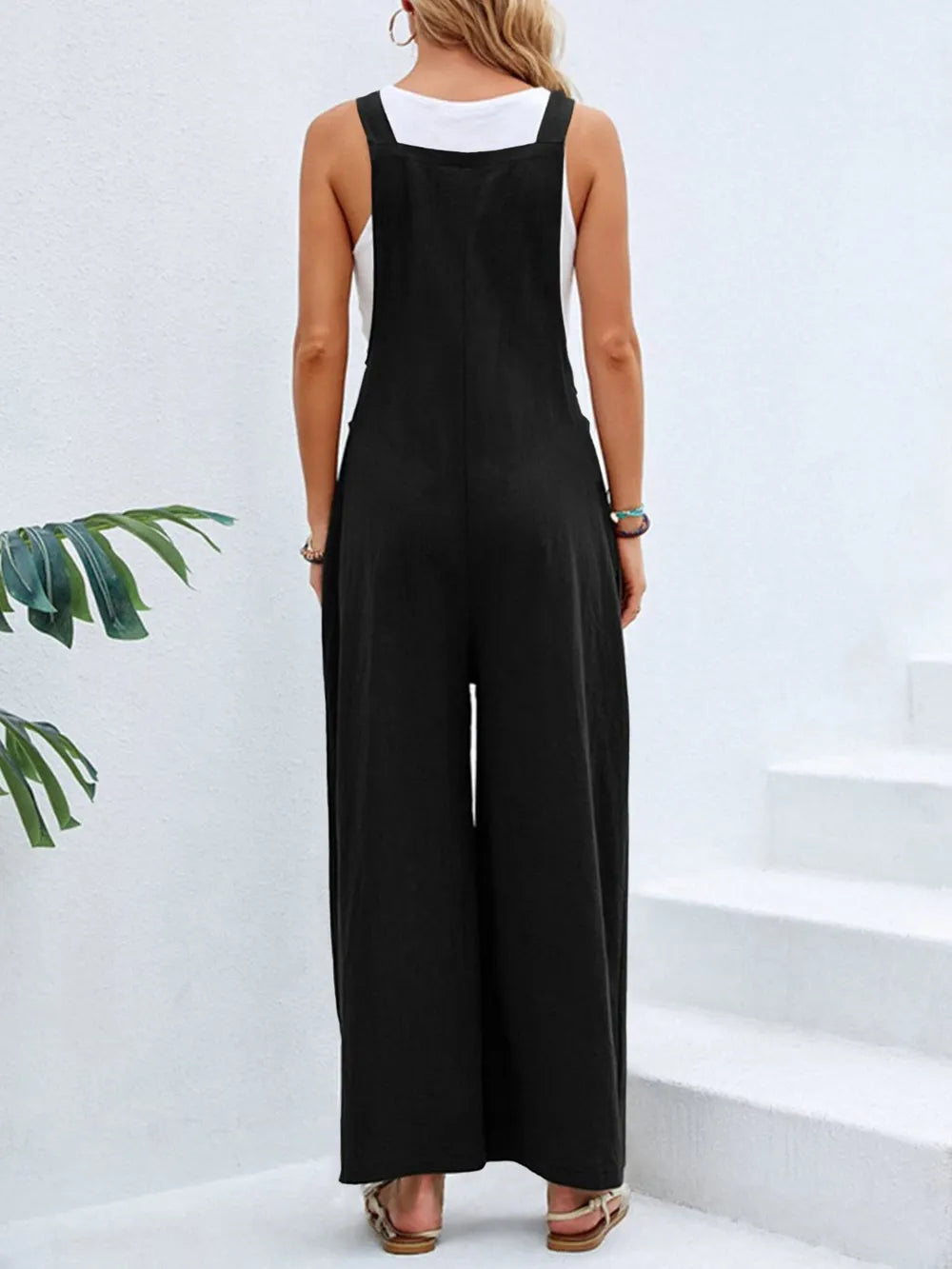 Women's Square-Neck Wide-Strap Overalls