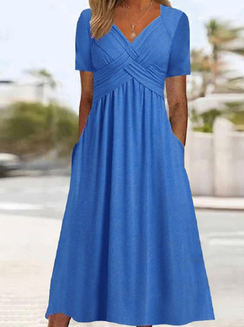 Becimi Women's V-Neck Oversized Pocket Dress