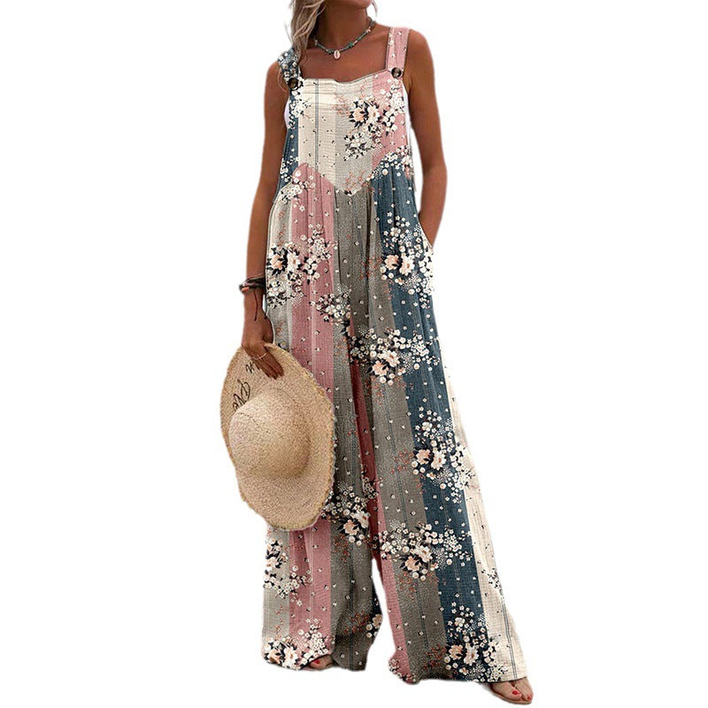 Women's Plaid Floral Backless Jumpsuit