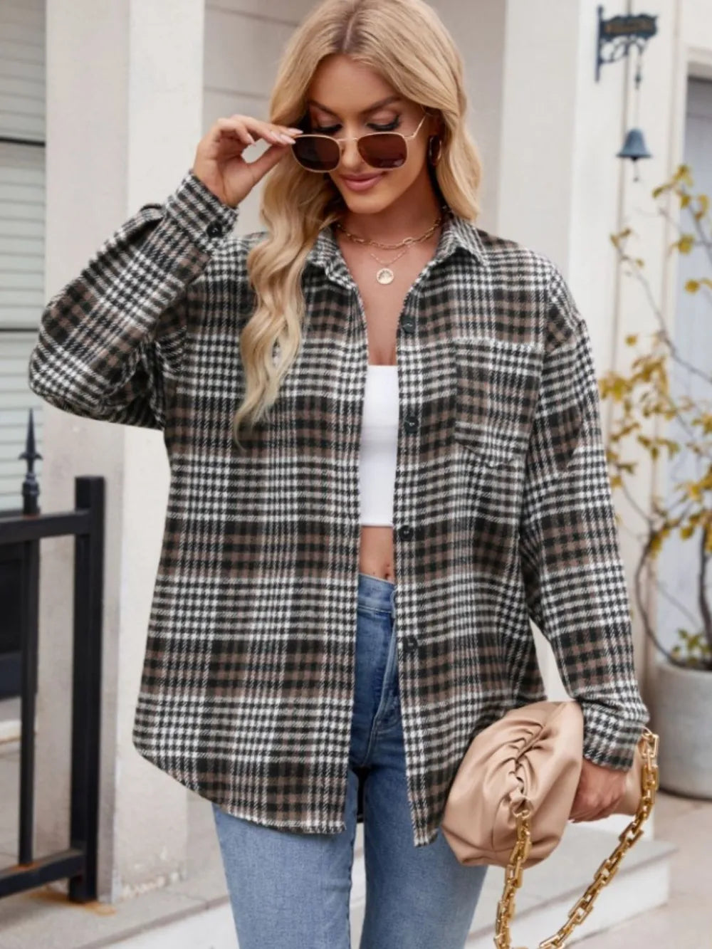 Becimi Women's Plaid Sheer Pocket Top