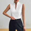 European and American Style Women's Top Pure Color V-neck Slim Fit Sleeveless Textured Short-sleeve Casual T-shirt