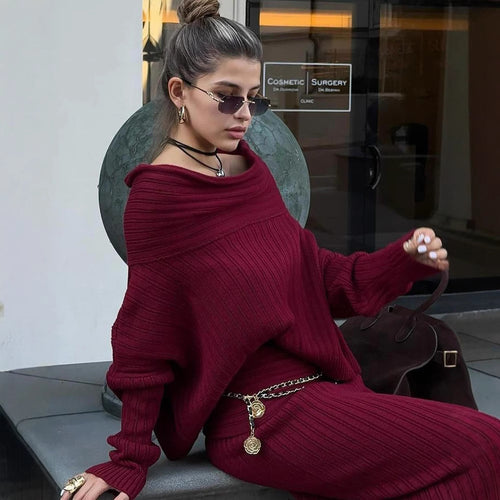 Becimi Women's Backless Long Sleeve Knit Two-Piece Set