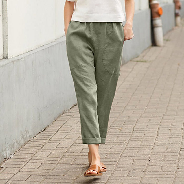 Women's Cropped Straight-Leg Linen Pants