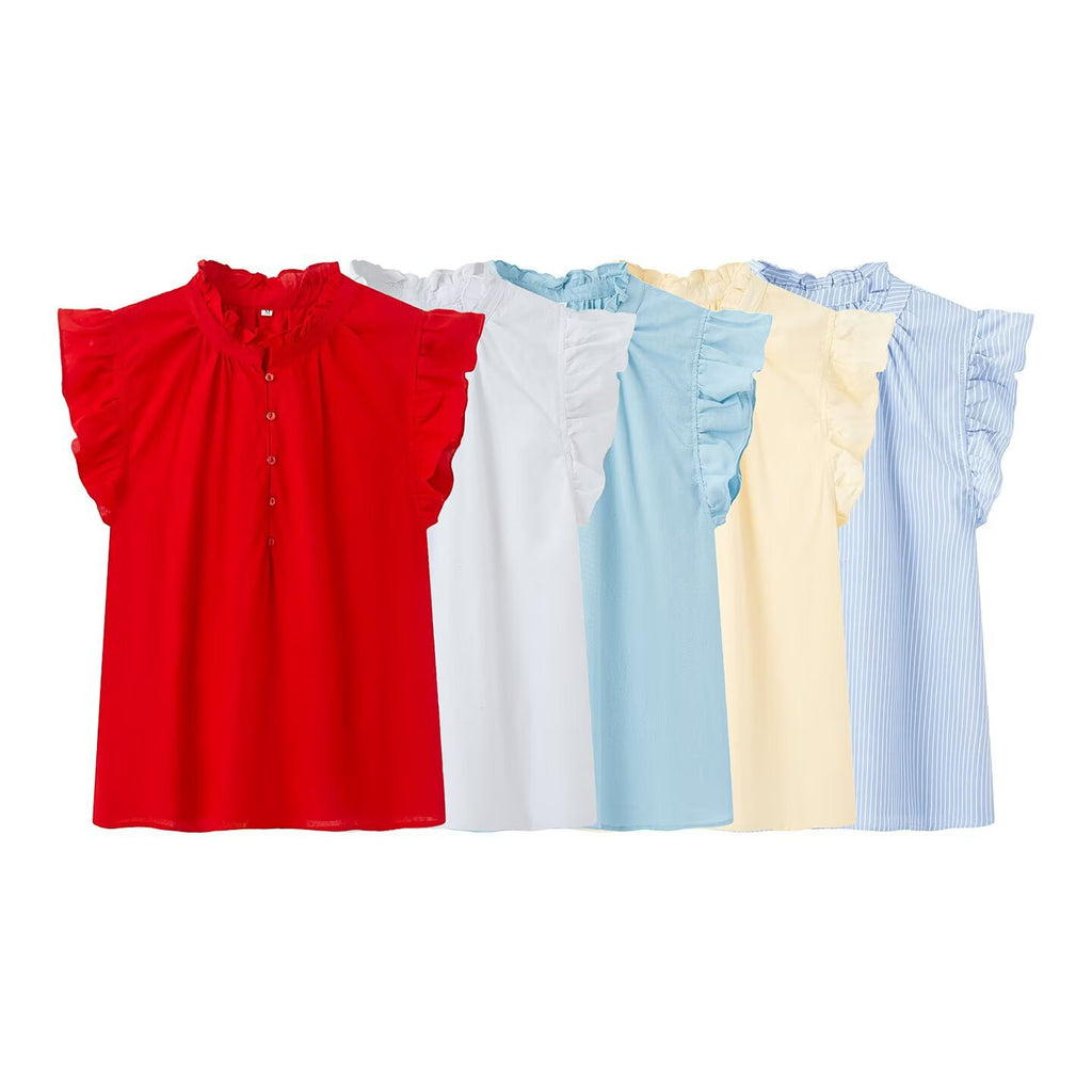 Women's Ruffle-Trim Linen Blend Top