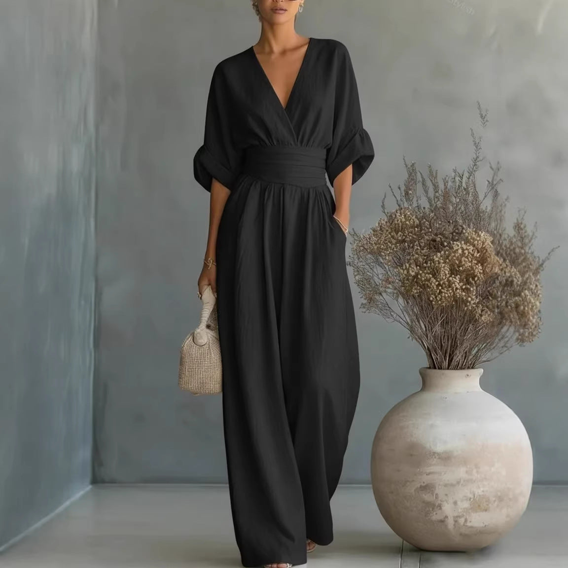 Women's V-Neck High-Waisted Jumpsuit
