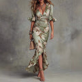 Women's Floral V-Neck Ruffle-Hem Maxi Dress