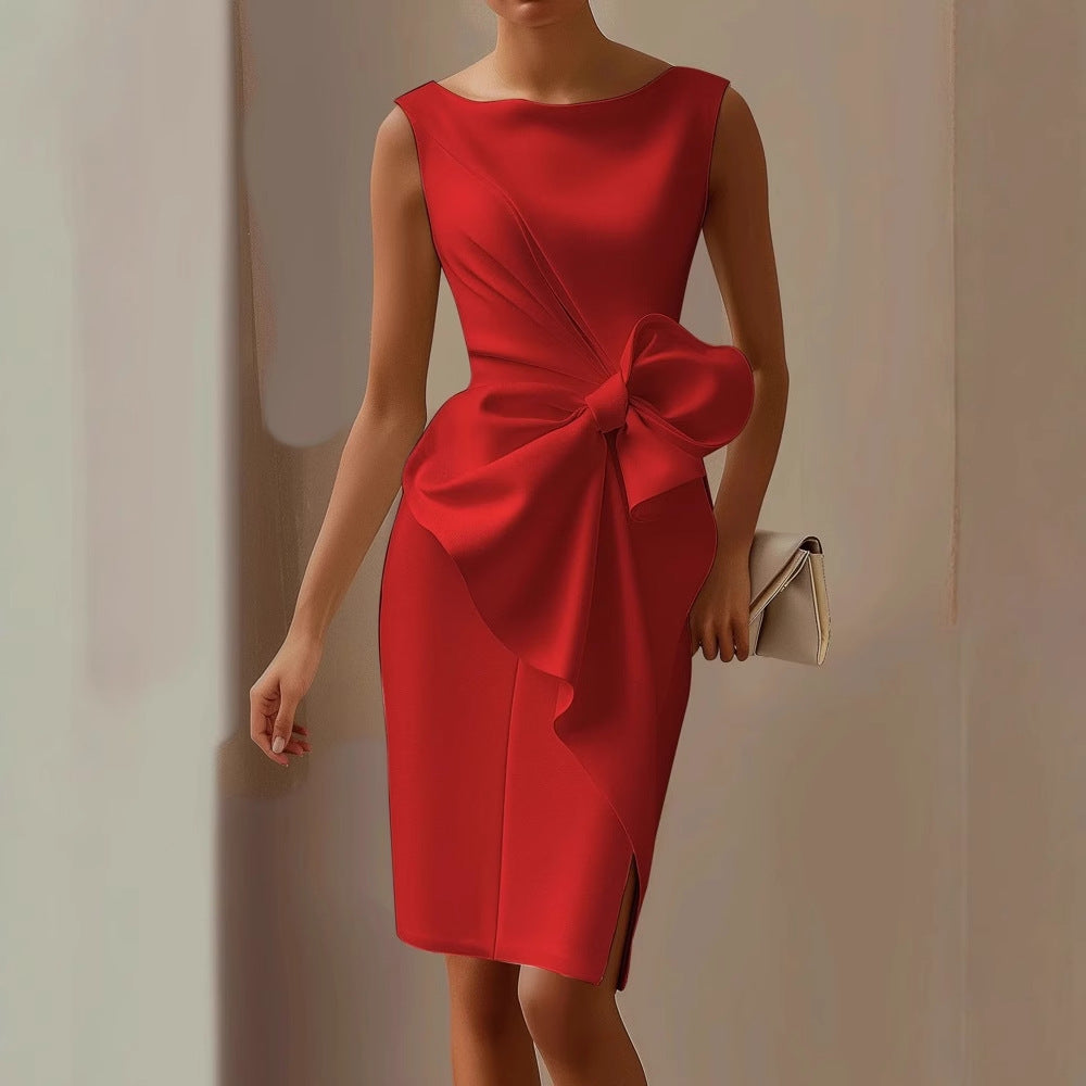 Women's One-Shoulder Bow A-Line Dress