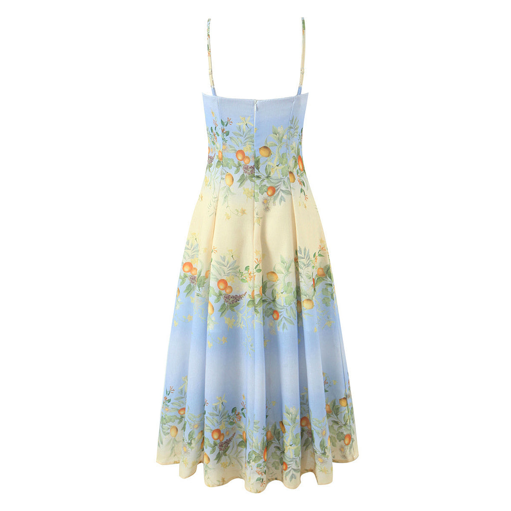 Women's Bohemian Print Linen Maxi Dress