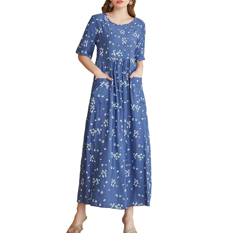 Dress Print Loose Hot Mom Comfortable Long Skirt Pocket Women's Dress