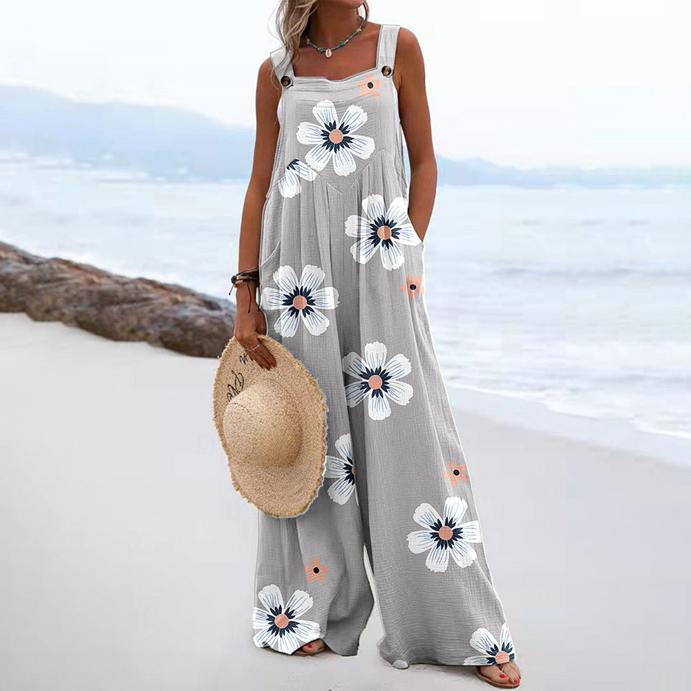 Women's Plaid Floral Backless Jumpsuit