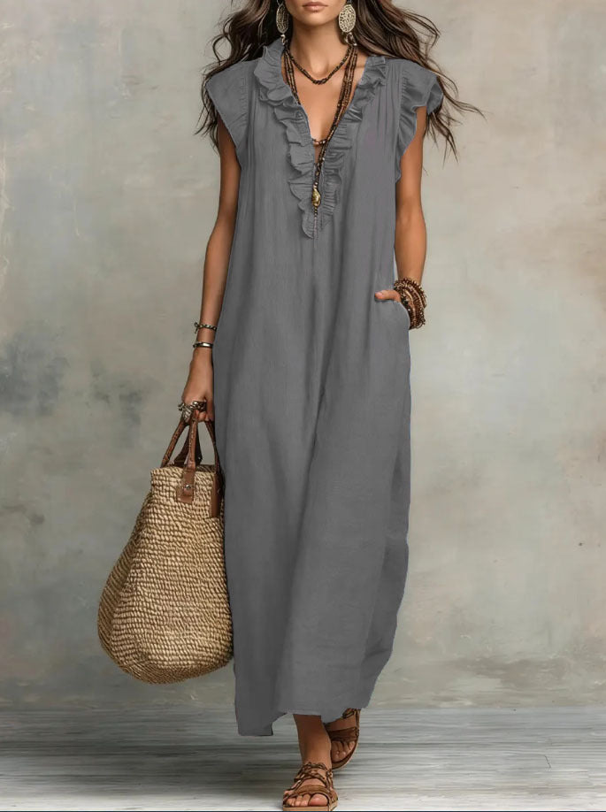 Women's Sleeveless V-Neck Vacation Maxi Dress