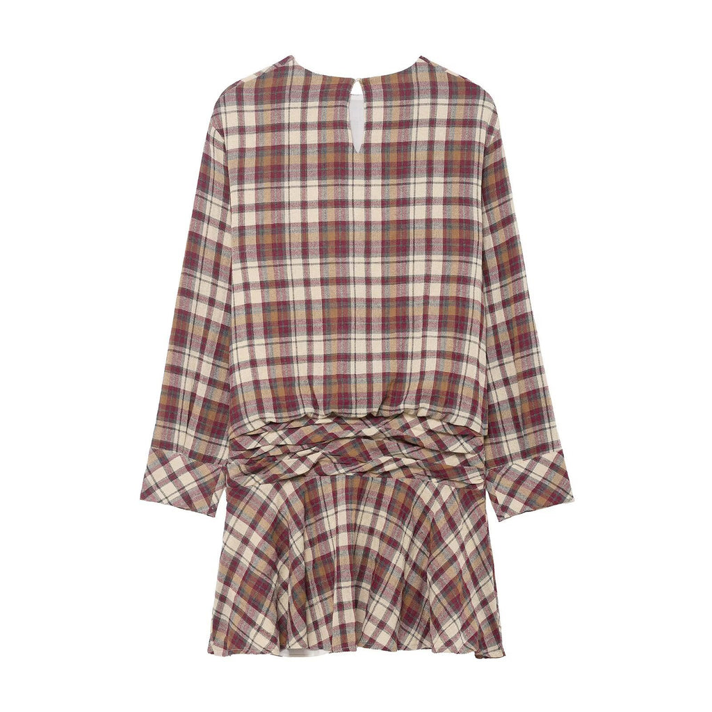 Women's Retro Plaid Cotton-Linen Mini Dress
