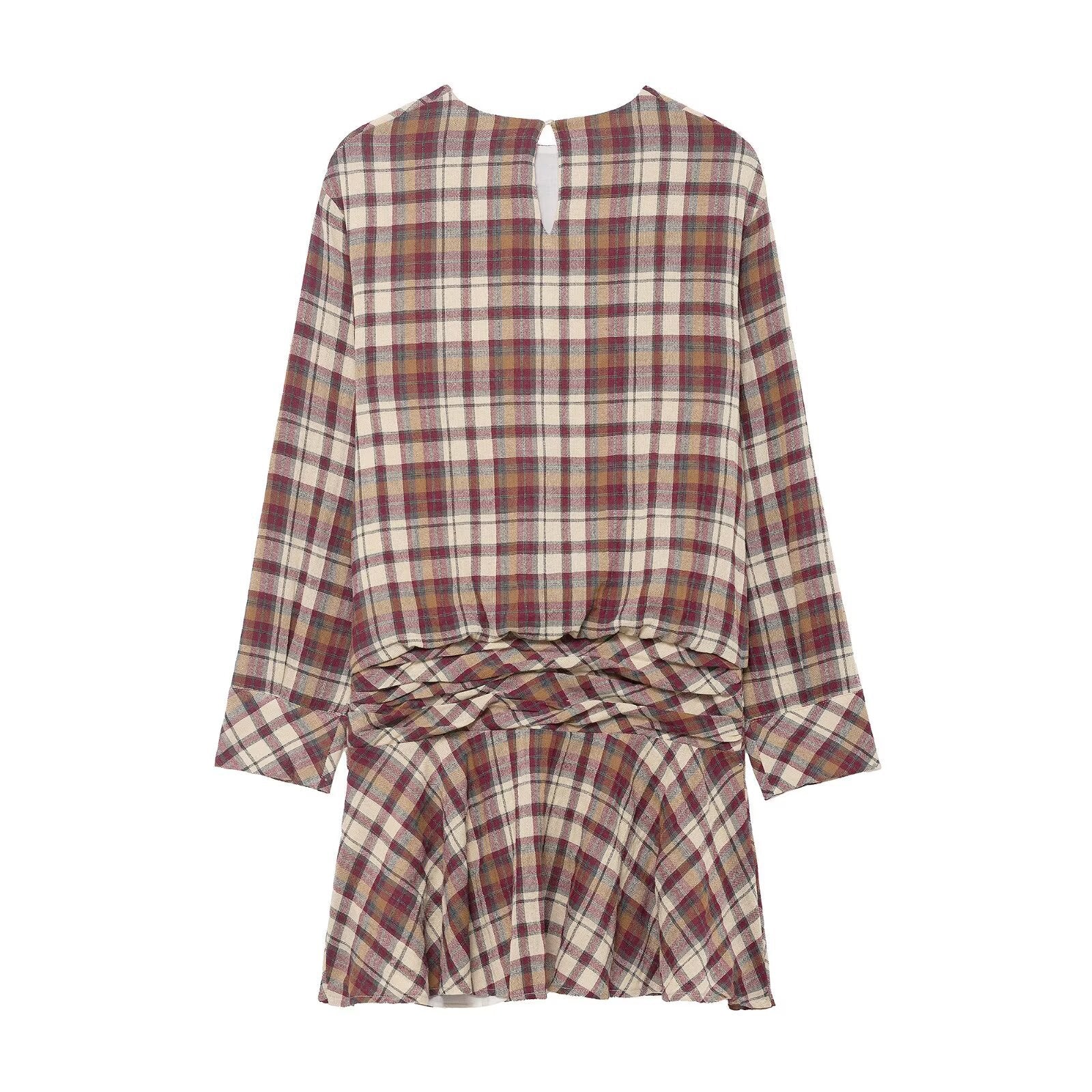 Women's Retro Plaid Cotton-Linen Mini Dress