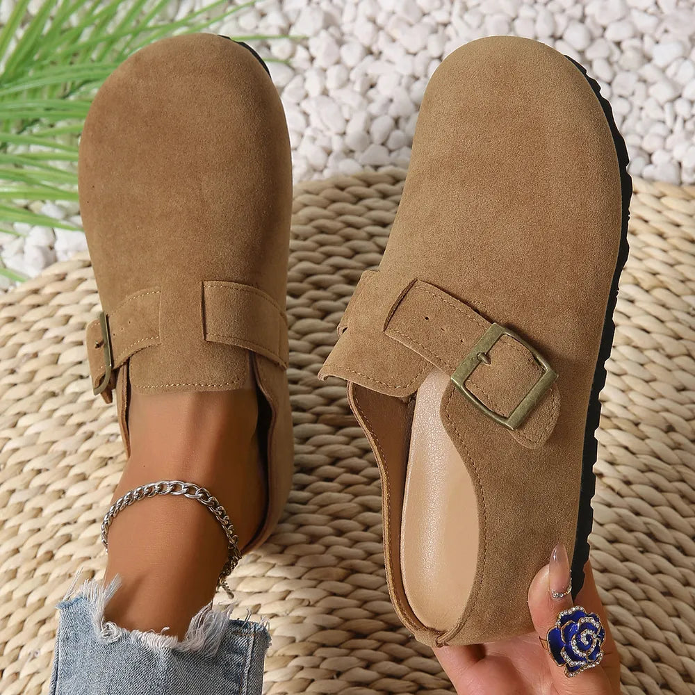Women's Suede Buckle Flats