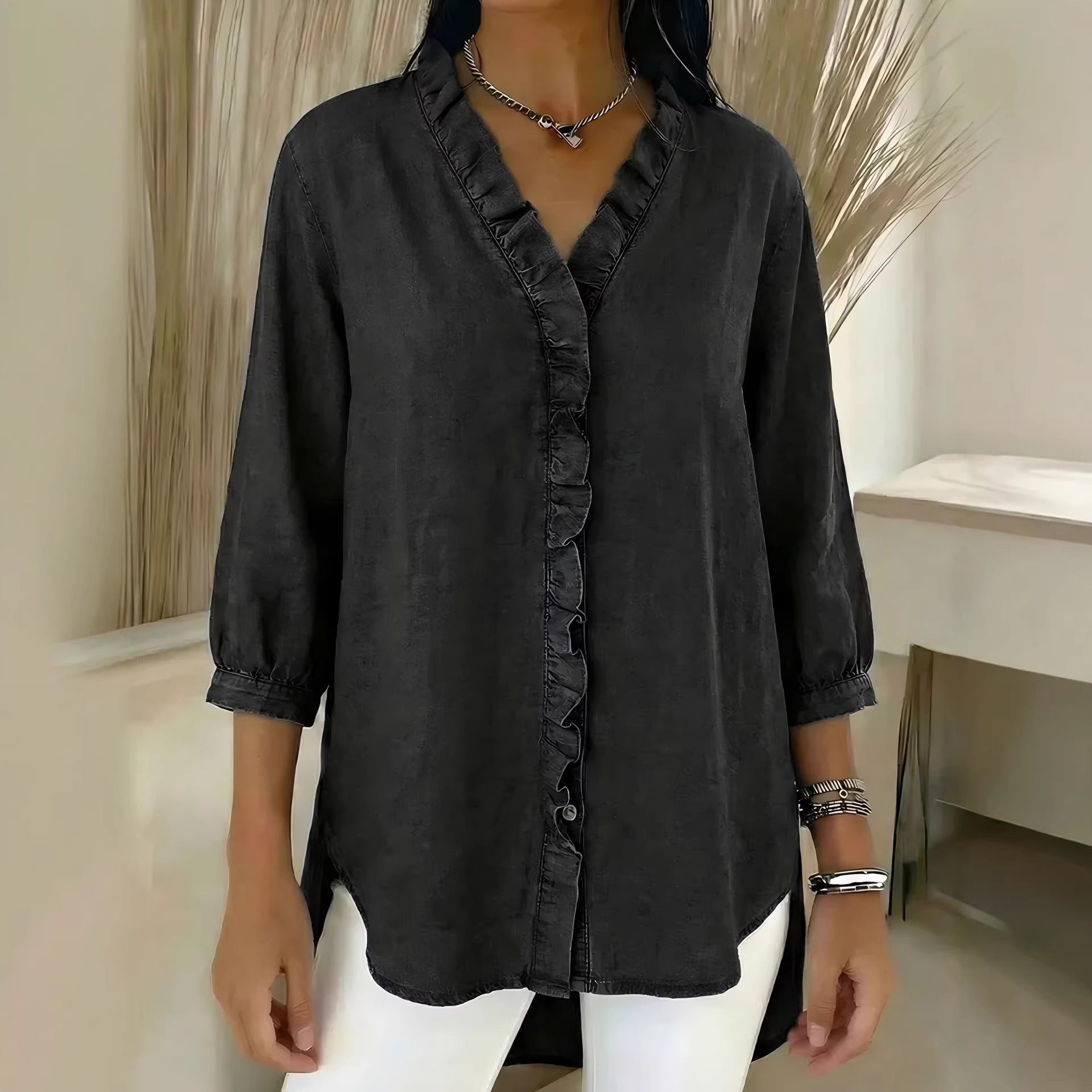Becimi Women's Ruffle V-Neck Top