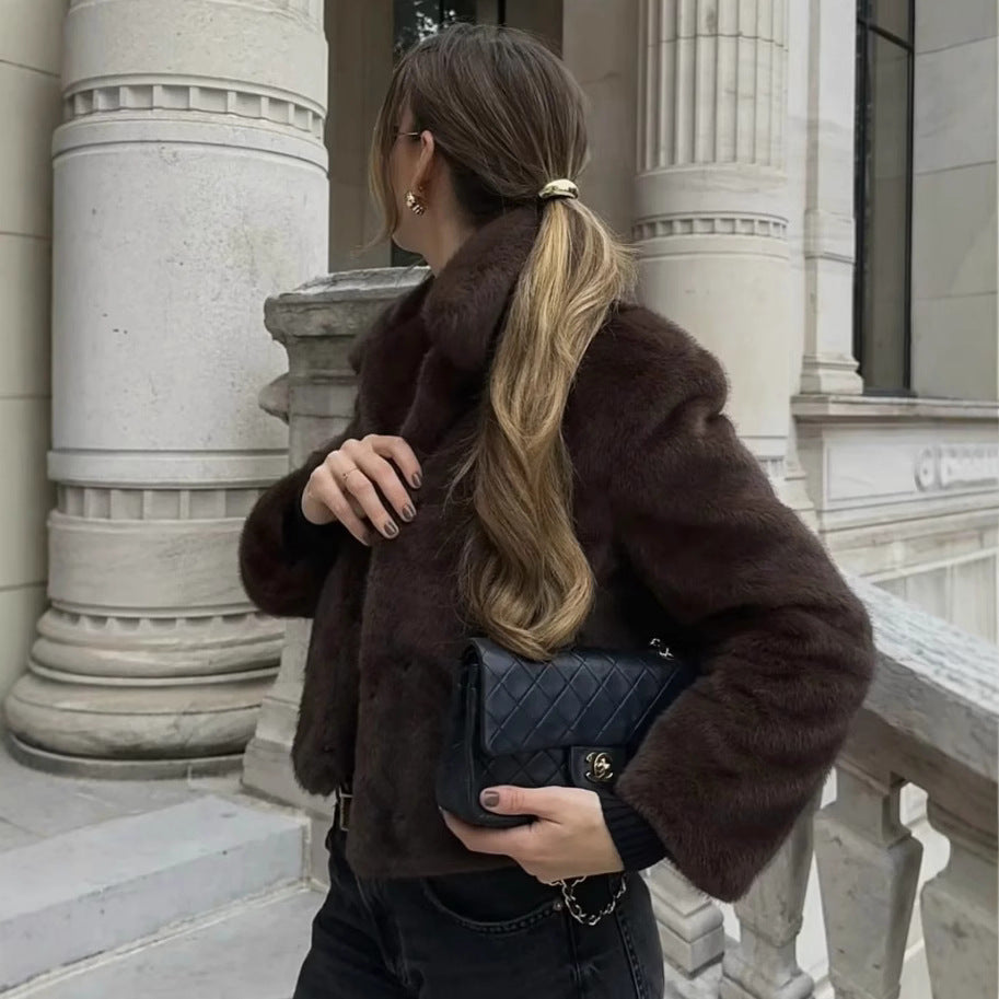 Becimi Women's Long Sleeve Faux Fur Coat