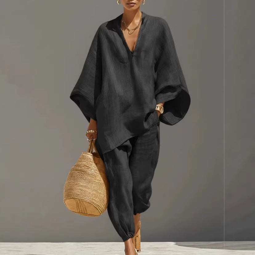 Women's Collared Shirt Two-Piece Set