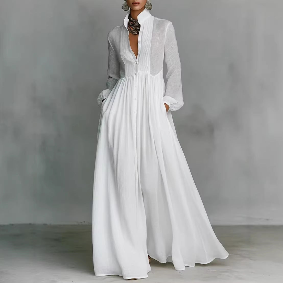 Becimi Women's Pleated Long Sleeve Maxi Dress